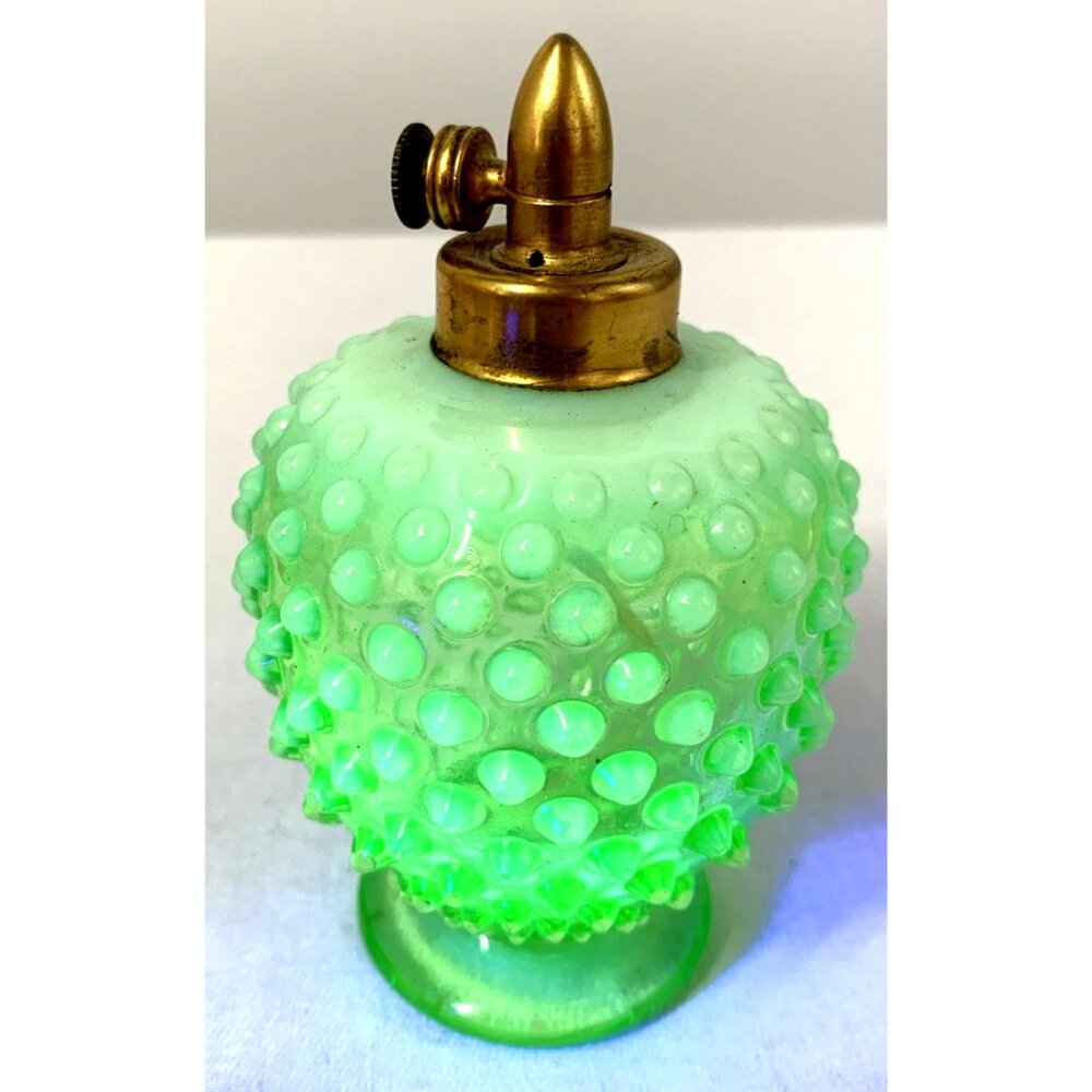 DeVilbiss Perfume Bottle Uranium Glass Green Opalescent Hobnail No Bulb 4" - Picture 2 of 8